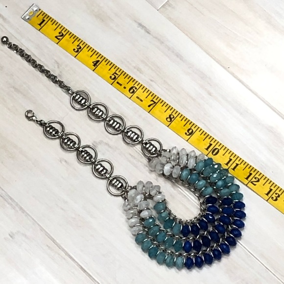 Blue Aqua White silver tone statement necklace - Picture 3 of 5
